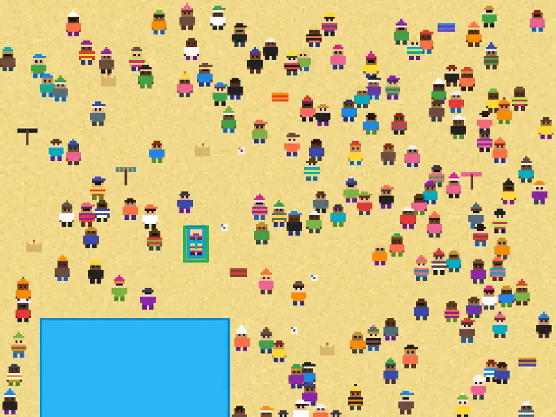 Where's Pip?: a pixel beach crowd, with Pip found and boxed